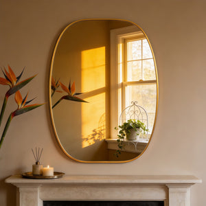 English Elm 30x40 Oval Wall Mirror Slim Metal Frame Distortion Free Glass Bathroom Entryway Accent Gold W2203P476482