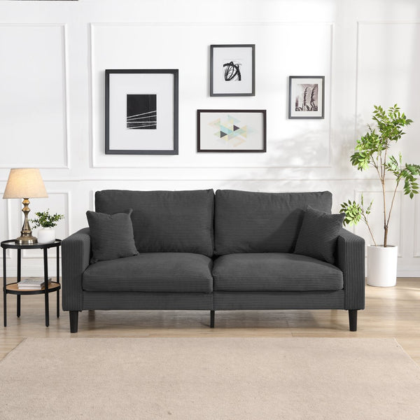 English Elm 74" High Resilience three seater Sofa with Corduroy Upholstery, Plush High-Density Cushion, Sturdy Wooden Frame, Stylish Apartment Seating Dark Gray 35.83 L x 31.9 W x 12.6 H W2297P264467