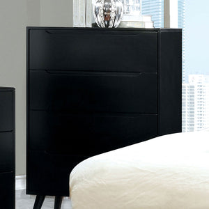 English Elm Black Mid-Century Chest 34"W x17"D x48"H – 4-Drawer Recessed Pulls, Tapered Legs, Sleek Modern Storage B2741P367988