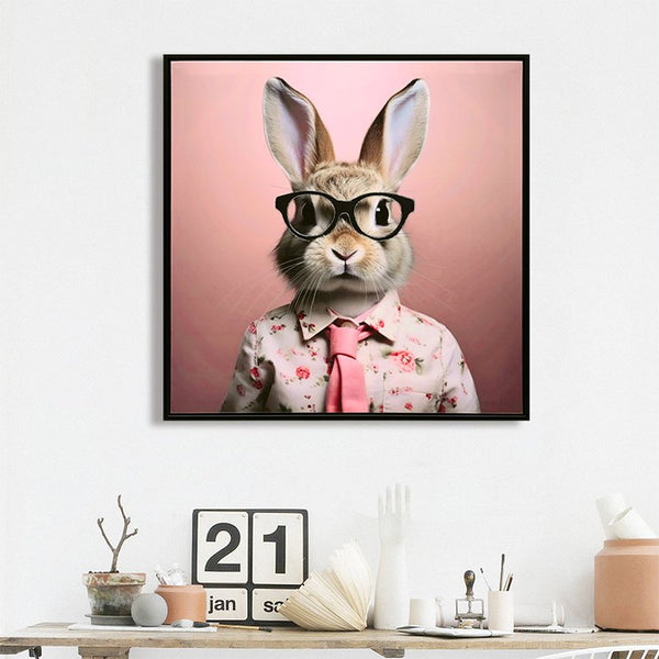 English Elm Stretched Canvas Print Whimsical Rabbit in Blush Pink Suit Nursery Wall Art Ready to Hang Giftable Decor W3374P324199