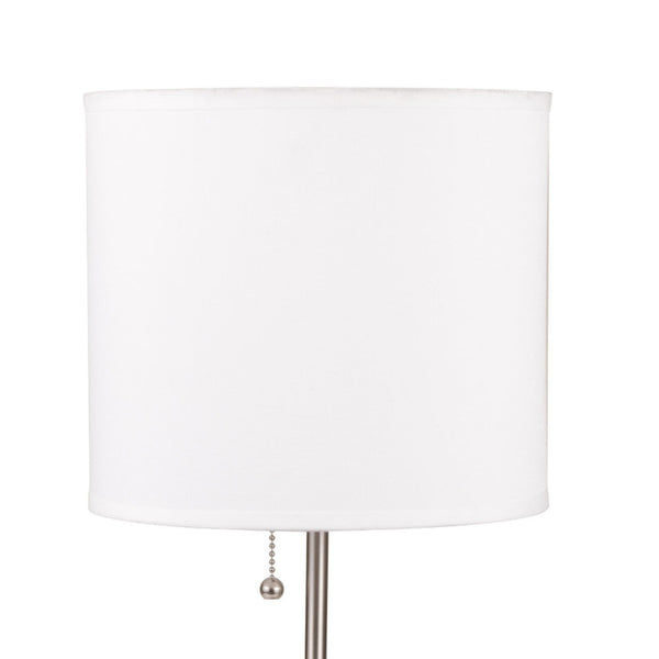 English Elm 19" Modern Metal Table Lamp With Silver Base & White Drum Shade - Chic Lighting For Any Space B072116162