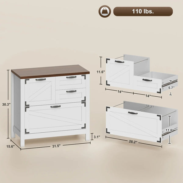 English Elm Farmhouse Lateral Filing Cabinet 4 Drawer Barn Style Home Office Storage Unit T3971P405430