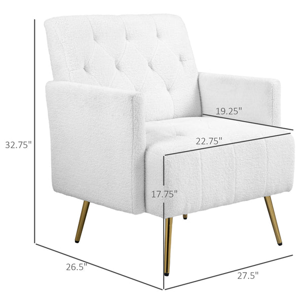 English Elm HOMCOM Sherpa Accent Chair with Tufted Diamond Stitching, Gold Steel Legs, Plush Berber Fleece Comfort W2225P173964