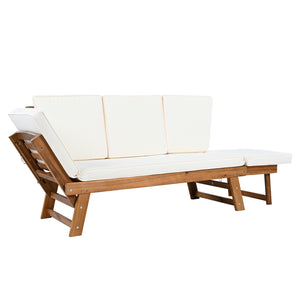 English Elm TOPMAX Outdoor Adjustable Patio Daybed Sofa with Acacia Hardwood Frame, Water-Resistant Cushions Natural+Beige SP100141AAN