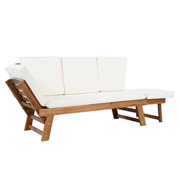 English Elm TOPMAX Outdoor Adjustable Patio Daybed Sofa with Acacia Hardwood Frame, Water-Resistant Cushions Natural+Beige SP100141AAN