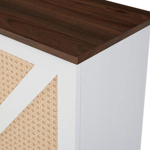 English Elm White Faux Rattan Barn Door Wine Cabinet with 20-Bottle Rack, Glass Holders & Adjustable Shelves W2702P183969