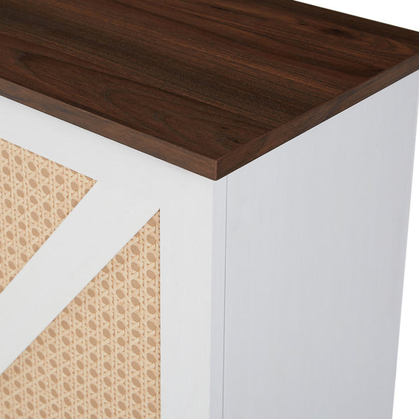 English Elm White Faux Rattan Barn Door Wine Cabinet with 20-Bottle Rack, Glass Holders & Adjustable Shelves W2702P183969