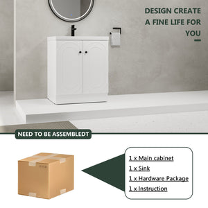 English Elm 30" Modern Freestanding Bathroom Vanity with Resin Sink, Soft-Close Doors, Adjustable Shelf, Durable Plywood Finish White W999S00271
