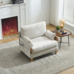 English Elm Foldable sofa bed recliner with three pillows, 3-in-1 convertible sleeper for small spaces, mid-century modern comfort Beige W395P290556