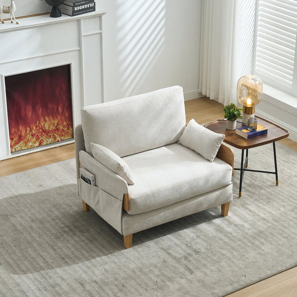 English Elm Foldable sofa bed recliner with three pillows, 3-in-1 convertible sleeper for small spaces, mid-century modern comfort Beige W395P290556