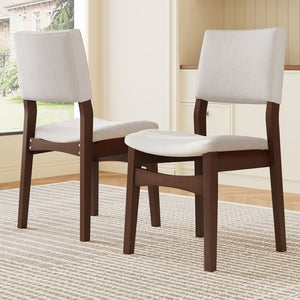 English Elm Upholstered Stackable Dining Chairs Linen Fabric Rubberwood Frame Rustic Set of 2 Walnut N752P327192D