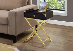 English Elm Accent Rectangular Side Table with Drawer and Chrome X-Leg Base, Modern Retro Nightstand for Living Room Bedroom Espresso 25 L x 21 W x 5 H B2710P219334