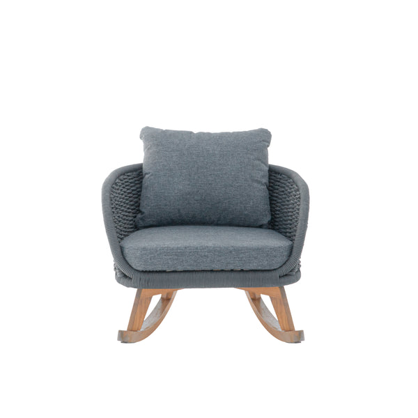Christopher Knight Home® - 29.5" Gray Wicker Rocking Chair With Plush Polyester Cushions, Solid Wood Frame, Indoor/Outdoor Cozy Retreat