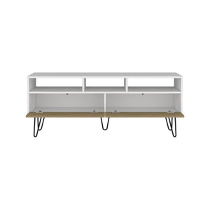 English Elm Tv Stand - Modern White Design With 3 Open Shelves, 2 Drop-Down Doors & 5 Sleek Metal Legs B097P296856-GIGA