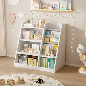 English Elm White Wooden Toy Storage Organizer Cabinet with 4-Tier Sling Bookcase for Kids Montessori Rooms W2876P233536