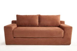 English Elm Loveseat Convertible Corduroy Sofa Bed with Memory Foam & Steel Frame, No Assembly, Compact Orange W3561P331999