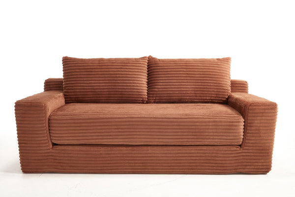 English Elm Loveseat Convertible Corduroy Sofa Bed with Memory Foam & Steel Frame, No Assembly, Compact Orange W3561P331999