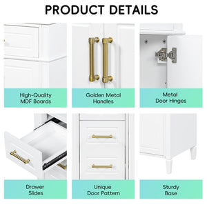 English Elm 36 Inch Freestanding Bathroom Vanity Sage Pine Cabinet Gold Hardware Ceramic Sink White N725P366466K