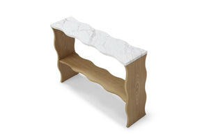 English Elm 47.24" Elegant Marble-Pattern Console Table - Modern Design With Open Storage For Living Spaces W2664P346440