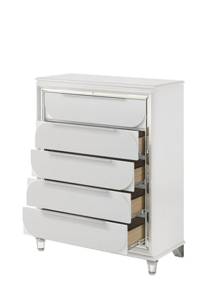 English Elm Tarian Pearl Dresser with Acrylic Crystal Legs and Embossed Fronts, Six Drawers plus Jewelry Trays White 41 L x 20 W x 51 H B2726P269296