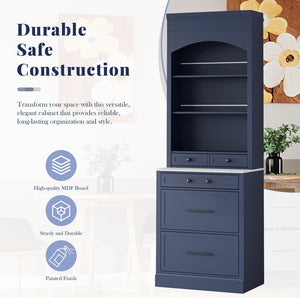 English Elm Topmax 83.7" Blue Kitchen Pantry With Faux Marble Top, 5 Drawers, Adjustable Shelf N717P221575C-GIGA