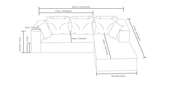 English Elm Cloud Oversized Corduroy Chaise Sectional with Deep Seat for Cozy Living Spaces W3975P391636