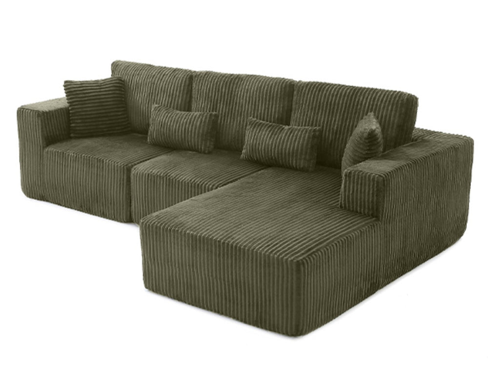 English Elm 107.5 Inch Modular Cloud Sectional Corduroy Sofa Deep Seat Reclining L-shaped Couch W2564S00122