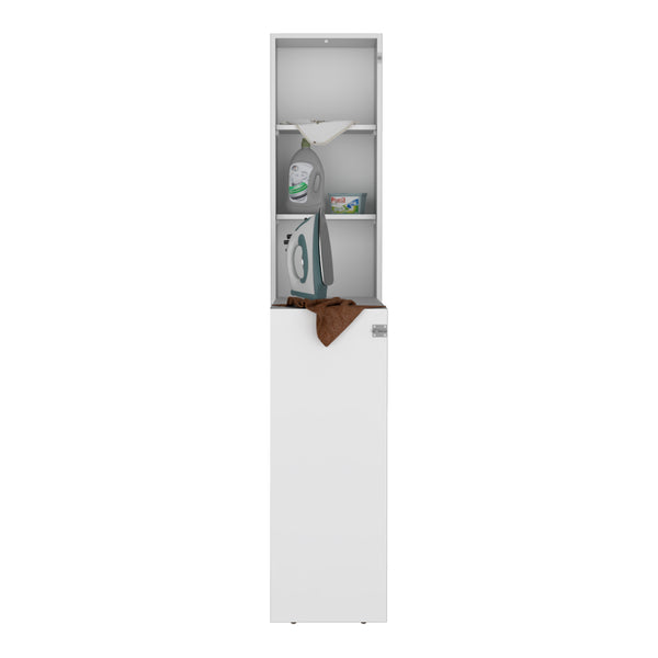 English Elm Iron 42" Foldable Table Cabinet White – Space-Saving MDF Desk/Dining Island with Shelves, Lockable B070P286433