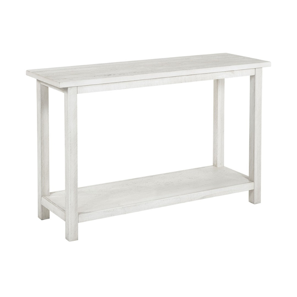 English Elm Wood Pine Console Table Weathered Farmhouse Finish with Open Shelf for Entryway White B016P472790