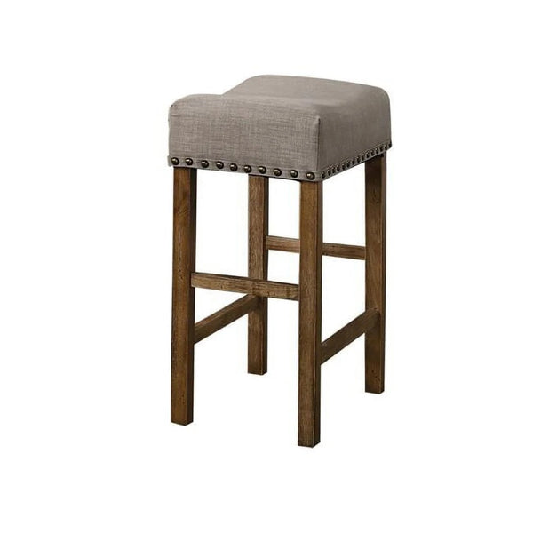 English Elm Antique Driftwood Rubberwood Counter Stools Set of 2 Nailhead Woven Fabric Kitchen B011P496765