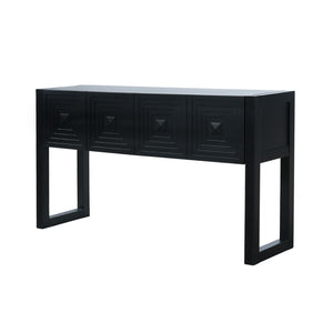 English Elm [video] Art Deco Console Table Geometric Carved Fronts Fluted Legs 3 Soft-close Drawers Black N759P433572B