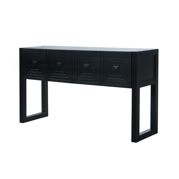 English Elm [video] Art Deco Console Table Geometric Carved Fronts Fluted Legs 3 Soft-close Drawers Black N759P433572B