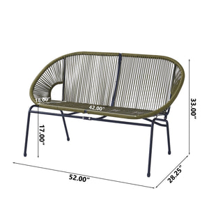 English Elm Christopher Knight Home® - CONDESSA Modern Outdoor Wicker Loveseat with Hammock Weave, Durable PE Rattan & Powder Coat Iron Frame Green N775P241727G