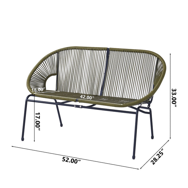 English Elm Christopher Knight Home® - CONDESSA Modern Outdoor Wicker Loveseat with Hammock Weave, Durable PE Rattan & Powder Coat Iron Frame Green N775P241727G