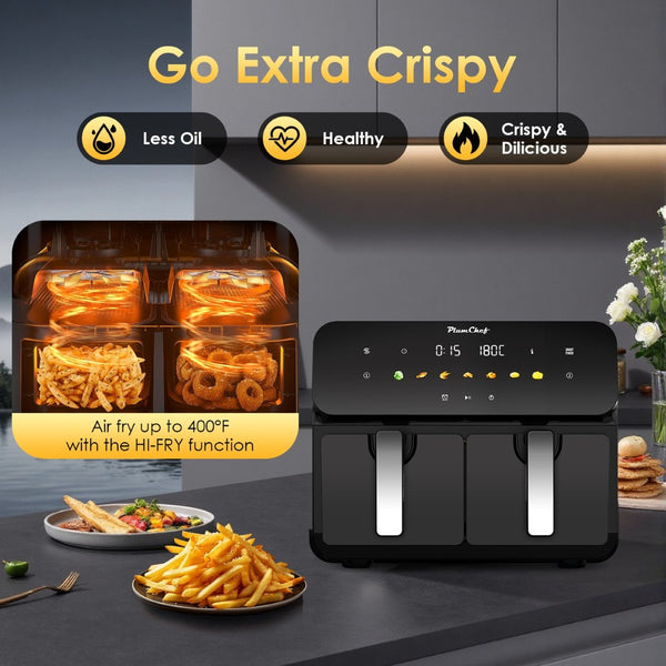 English Elm 10qt Dual Basket Air Fryer with Synccook 1700w Digital Touchscreen Serves Six W1002P484142