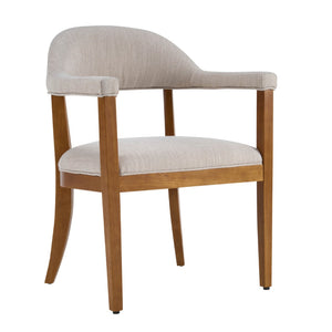 English Elm Wood Frame Upholstered Dining Chairs Set of 2 Curved Back Rubberwood Armrest Seating Beige,Walnut N768P389407W