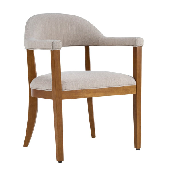English Elm Wood Frame Upholstered Dining Chairs Set of 2 Curved Back Rubberwood Armrest Seating Beige,Walnut N768P389407W