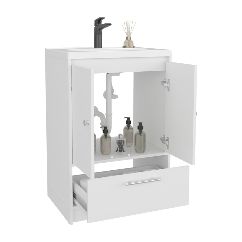 English Elm Bathroom Vanity Madison - Stylish White Storage Solution With Two Doors, Two Drawers & Shelves B200P313684