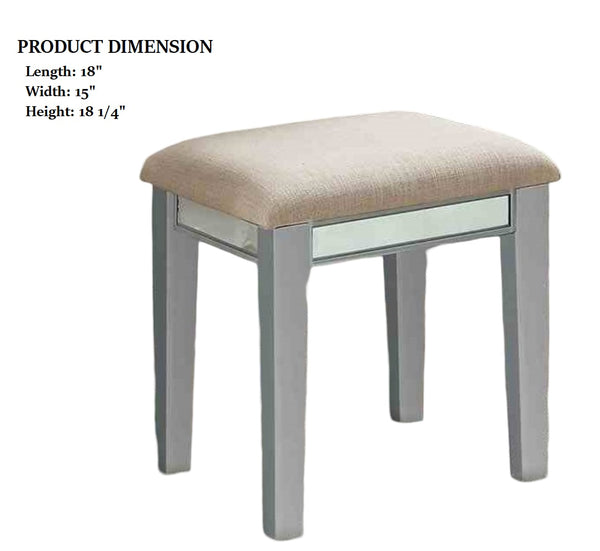 English Elm Transitional Glam Mirrored Vanity with Padded Stool, Spacious Drawers, Central Mirror for Prep and Storage Silver 50 L x 31 W x 16 H B2741P400801