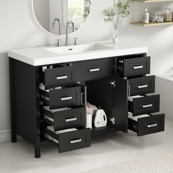 English Elm Christopher Knight Home® - 48" Bathroom Vanity with Sink Combo | 2 Doors 8 Soft-Close Drawers, Resin Top, Pine Legs Black N759S337621B