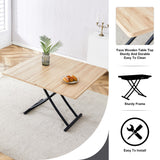 English Elm Modern Minimalist Multifunctional Lift Table With 0.8-Inch Mfc Tabletop and Black Metal Legs, Can Be Used As Dressing Table, Coffee Table, Dining Table, and Office Desk. Lt-10055