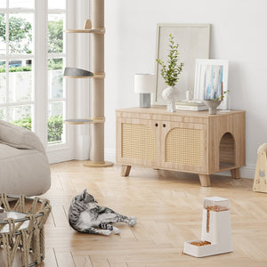 English Elm Flip Top Hidden Cat Litter Box Enclosure with Rattan Doors, Flip-Top Access, Odor Control, Stylish Table Ready Natural T3623P354971