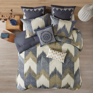 JLA Home INK+IVY - 3 Piece Comforter Mini Set — OEKO-TEX Cotton Ikat Chevron Reversible Comforter with Antimicrobial Finish 92 L x 88 W x 1.5H II10-552