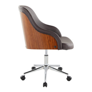 English Elm Task Chair with Chrome Five Star Base Grey Fabric Seat for Modern Home Office Use Brown,Chrome,Walnut B202P474173