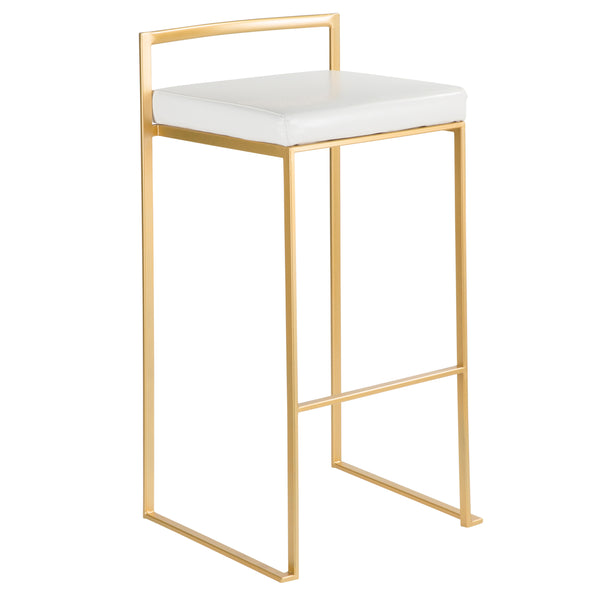 English Elm Fuji 30" Gold Barstools Set Of 3 - Stylish White Faux Leather Seating For Modern Home Bars & Kitchens B202P222217