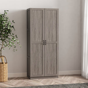 English Elm Cornelia Modern Storage Closet 2.0 Grey — Tall MDF Cabinet with 4 Adjustable Shelves, Soft-Close Hinges, Mop Base Protection B365P398547