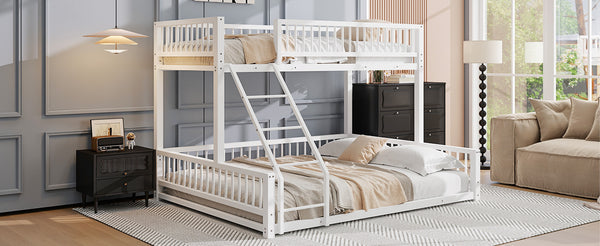 English Elm Twin XL over Queen Metal Bunk Bed with Ladder and Guardrails, Space-Saving Sturdy Frame for Kids and Guests White N709P277756K