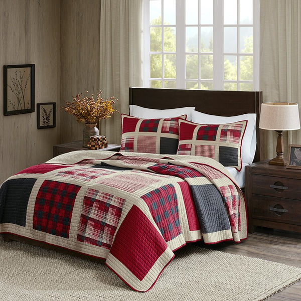 JLA Home Woolrich - 100% Cotton Huntington Oversized Quilt Mini Set – Lightweight Plaid & Solid Patchwork, Breathable Year-Round Comfort 96 L x 92 W x 0.25H WR14-1724