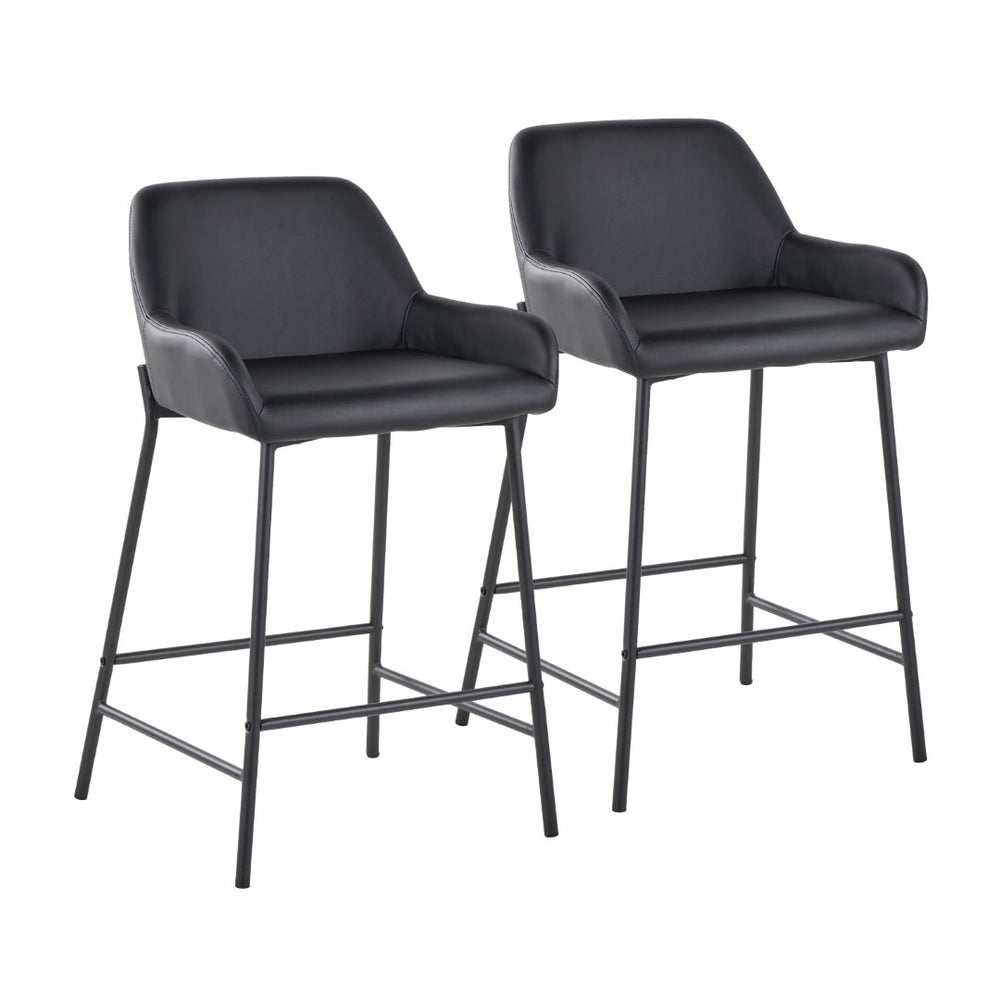 English Elm Fixed-height Industrial Counter Stools Tufted Faux Leather Black Metal Set of 2 B202S02145