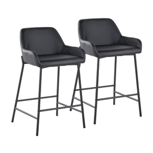 English Elm Fixed-height Industrial Counter Stools Tufted Faux Leather Black Metal Set of 2 B202S02145